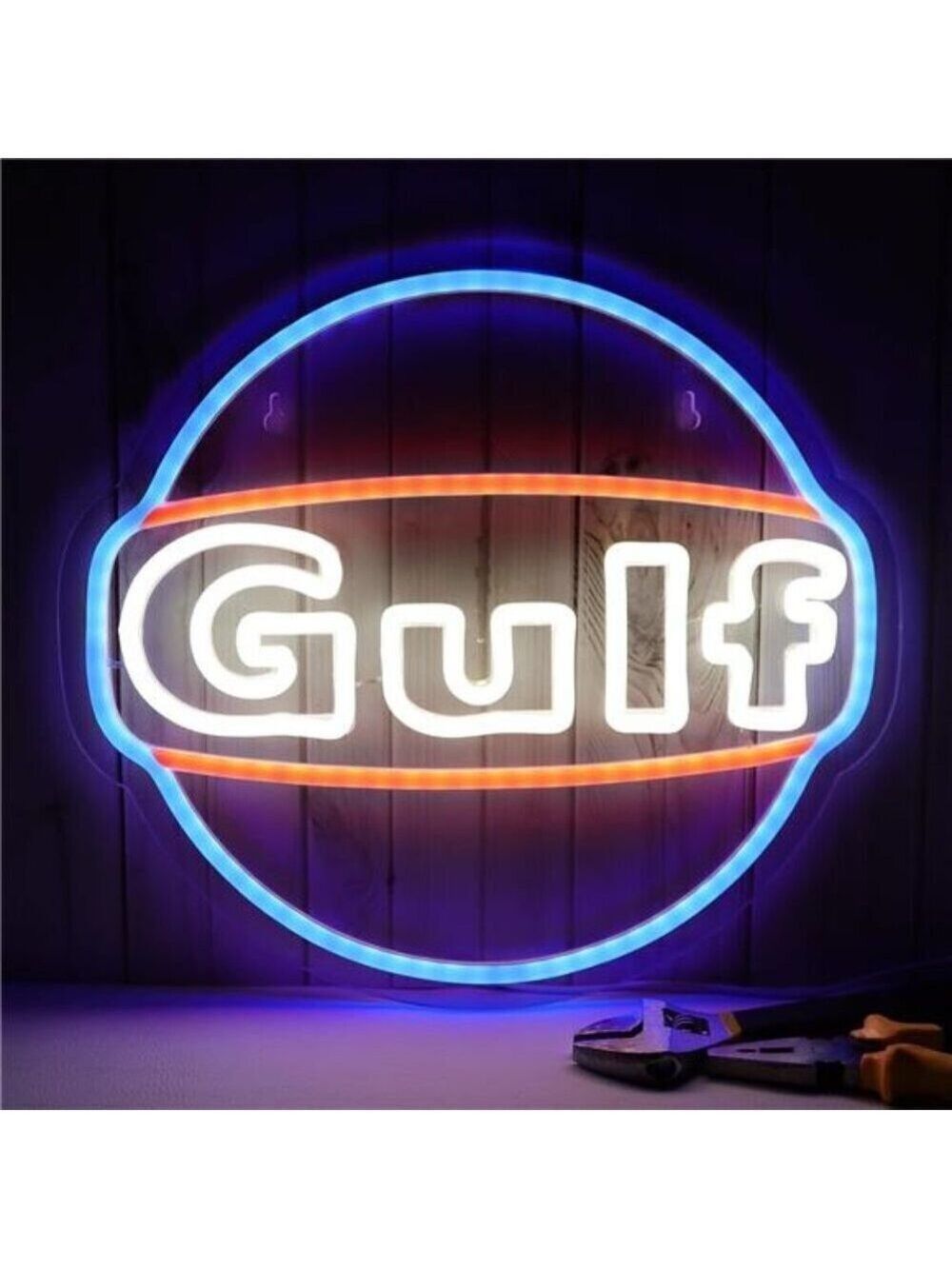 Gulf Neon LED Light Sign Garage Shop Decor Bar Man Cave Wall Oil Lube Mechanix